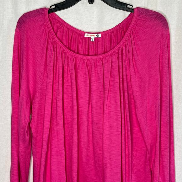 Sundry Gathered Raglan Long Sleeve Top Hot Pink Size 1 Small Pleated Loose Fit - Picture 4 of 10